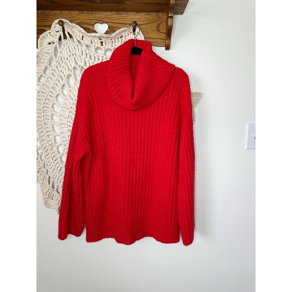 Maeve Anthropologie Bright Cherry Red Cowl Neck Cotton Blend Sweater Large